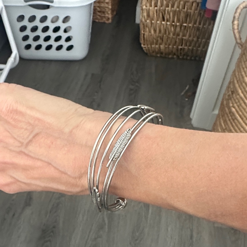 Free People Silver Feather Bracelet